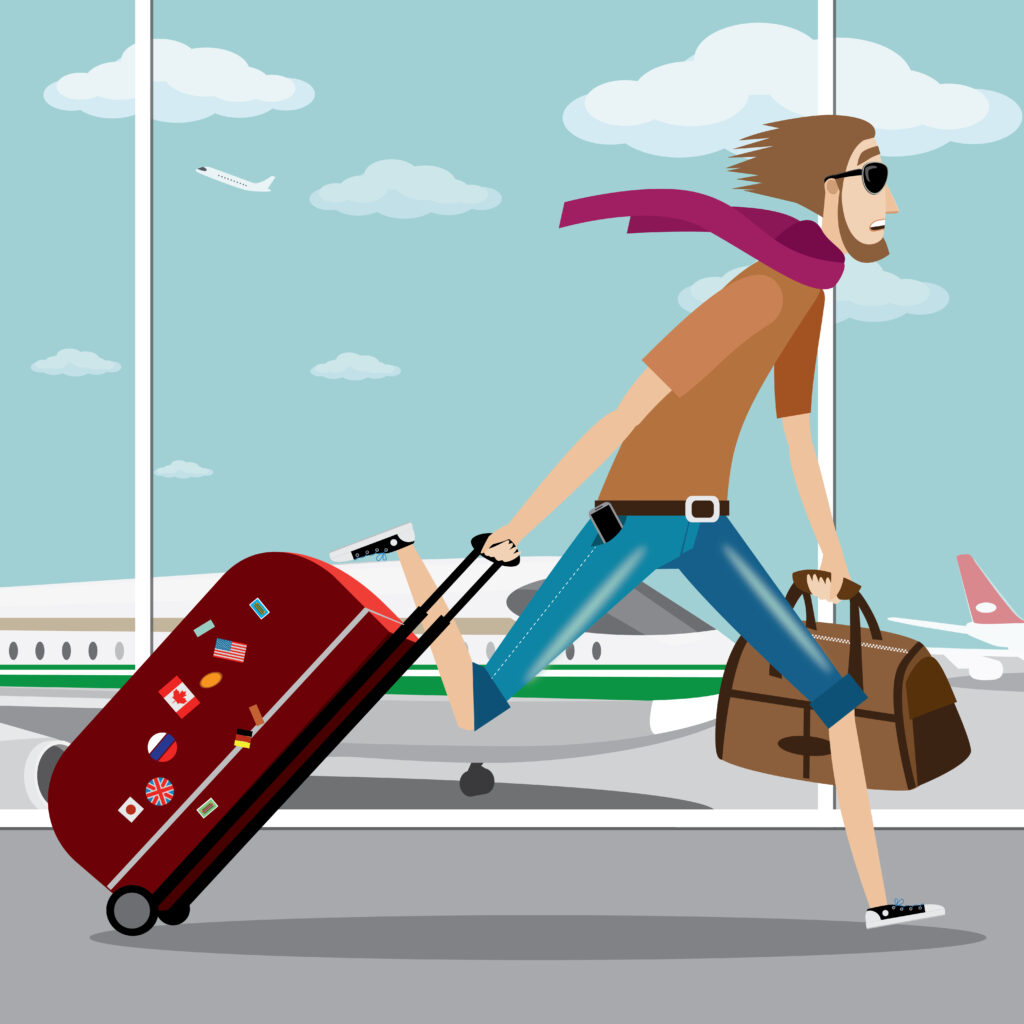 vector,illustration,on,color,background,featuring,man,with,bag,,suitcase